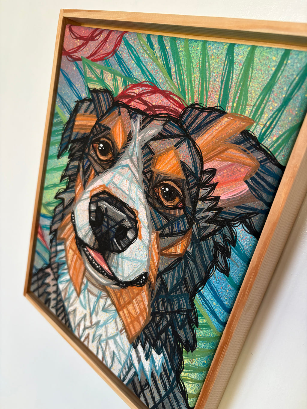 portrait painting commission example Aussie dog