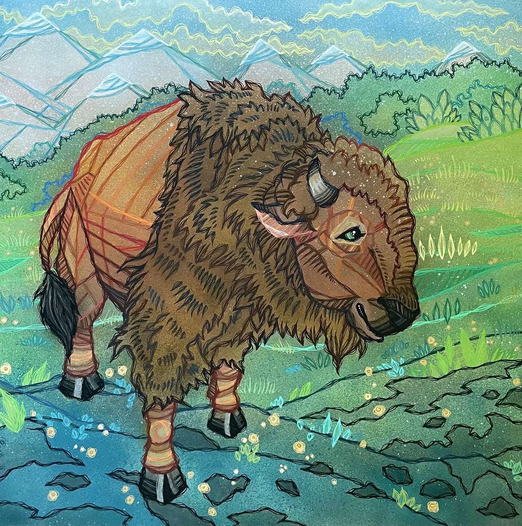 portrait painting commission example bison animal 