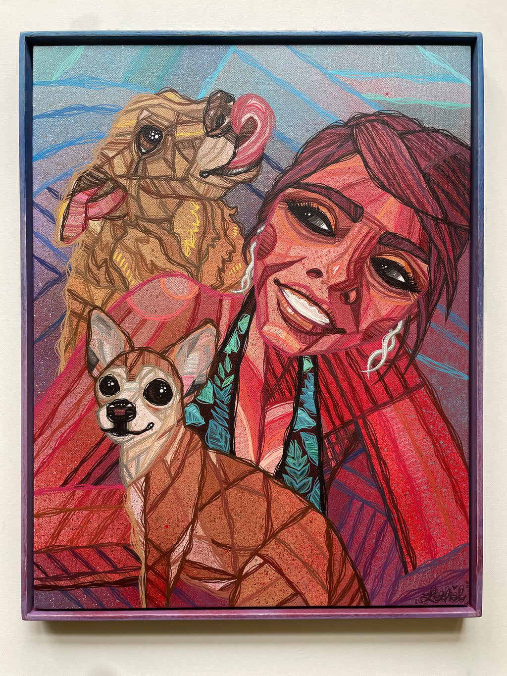 portrait painting commission example girl and her dogs by the pool by ash lethal