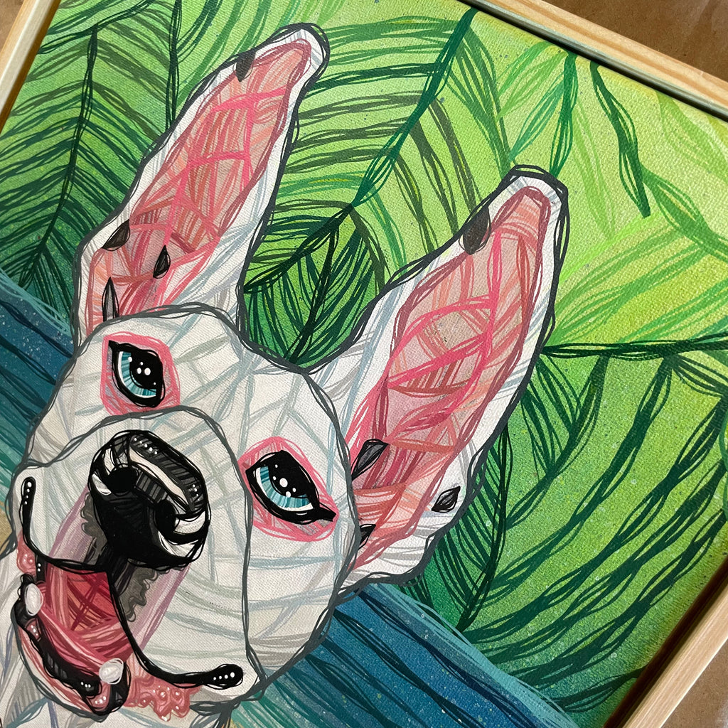 portrait painting commission example tropical beach dog by ash lethal