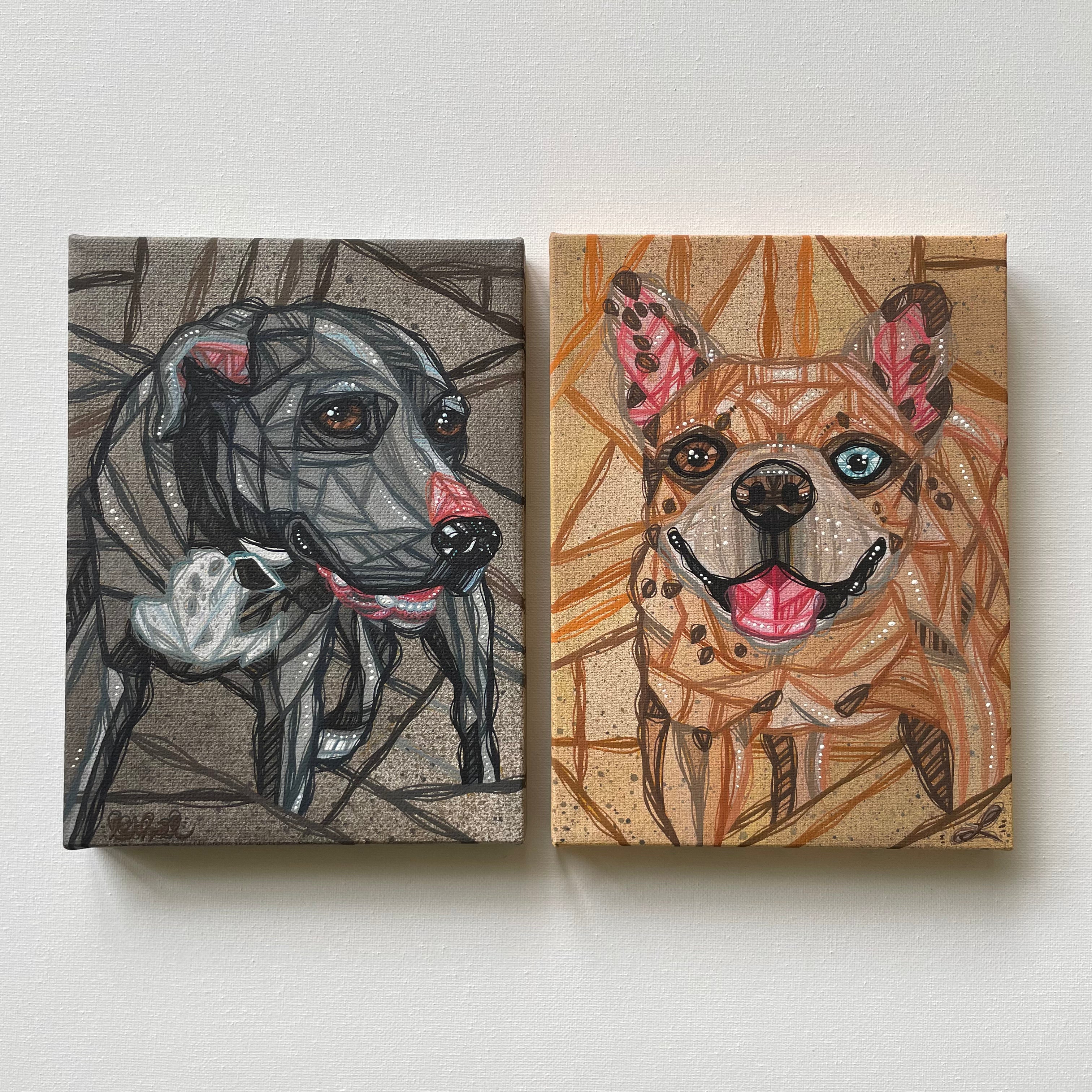 portrait painting commission example dogs matching set