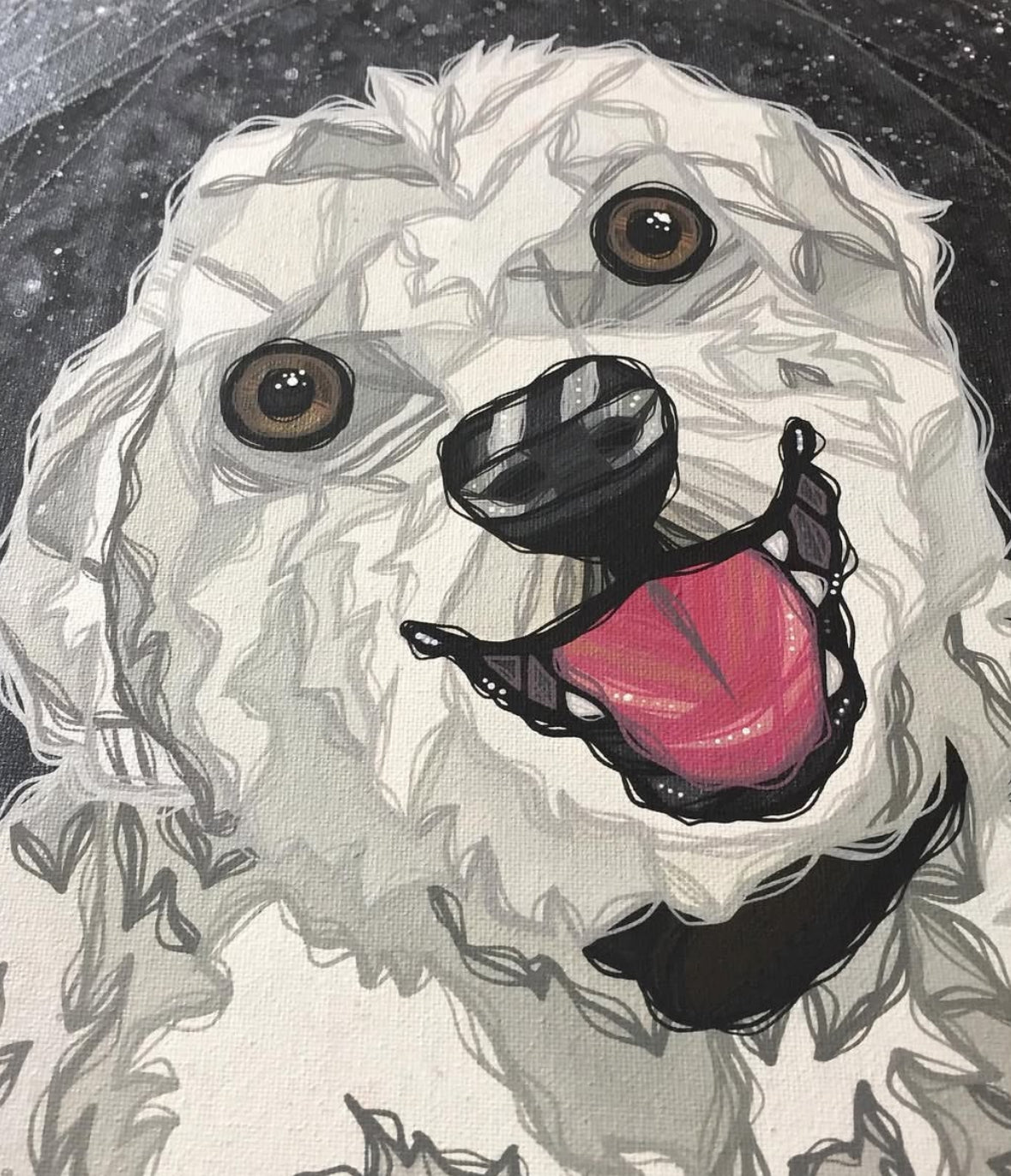 portrait painting commission example white dog cute